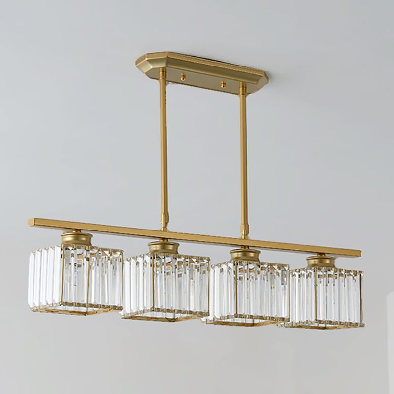 Modern Island Chandelier 4-Head Restaurant Pendant Lighting Fixtures with Crystal Shade