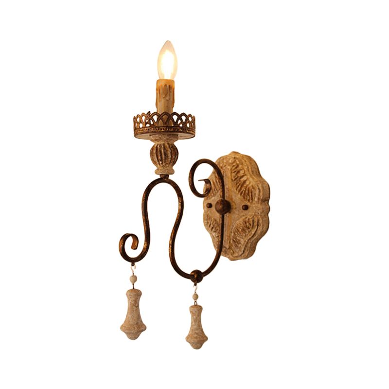 Swirled Arm Bedroom Wall Light Rustic Iron 1/2 Lights Distressted White Wall Mounted Light