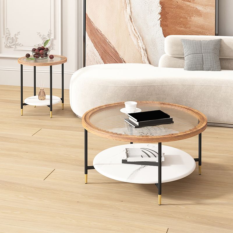 Round Coffee Table Glass Nesting Coffee Table Set with Shelf
