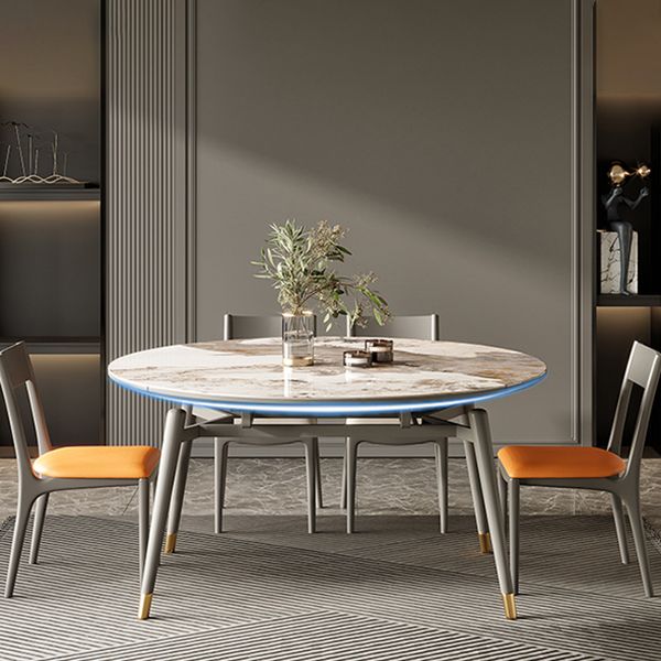 Modern Round Extendable Dining Table Wood Legs for Living Room