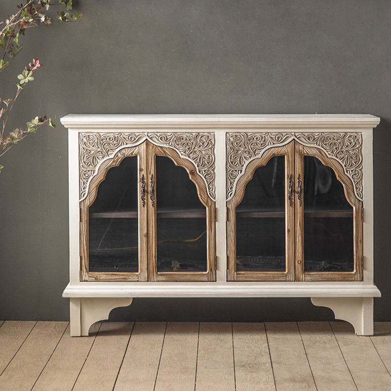 Industrial Wood Accent Cabinet Distressed Finish Fretwork Accent Cabinet