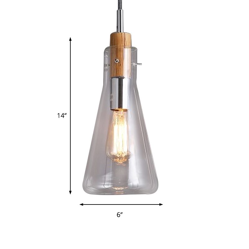 Klares Glas Ellipsoid/Kegel/Flaschenform Anhänger Leicht moderne 1 hängende Deckenlampe in poliertem Chrom