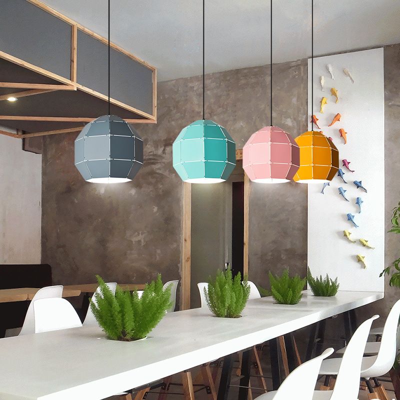 Metal Spherical Shade Hanging Lights Modern Macaron Style 1 Light Hanging Mount Fixture