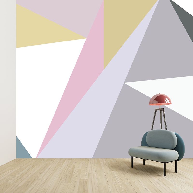 Geometric Triangle Wallpaper Murals Contemporary Non-Woven Wall Decor in Grey-Pink-Yellow