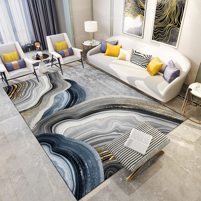 Geometric Pattern Rug Rectangle Shape Stain Resistant Polyester Rug for Home Decor