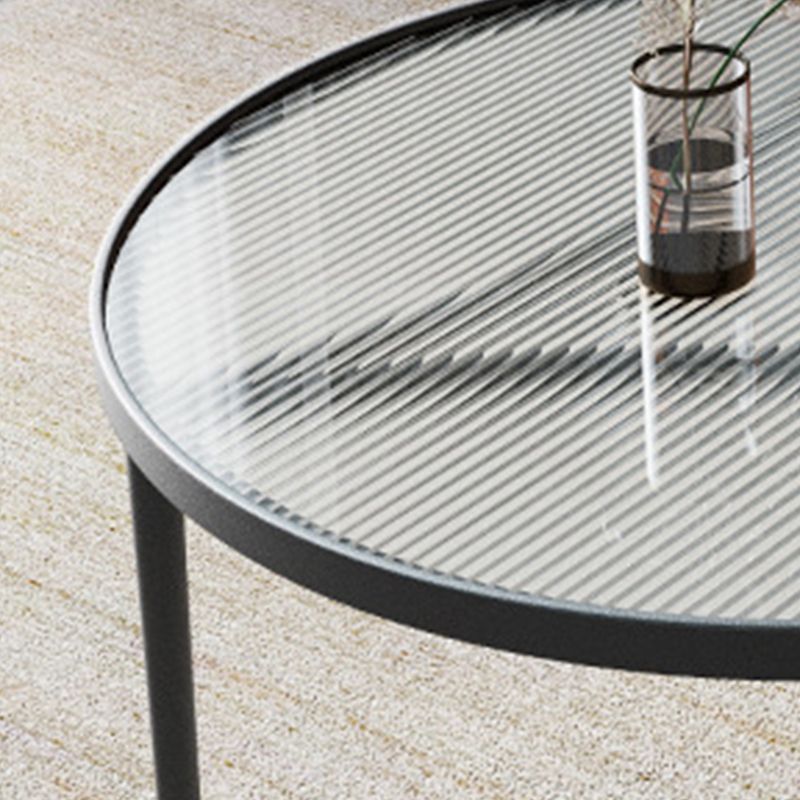 Contemporary Round Glass to Table with 3 Iron Legs Coffee Cocktail Table