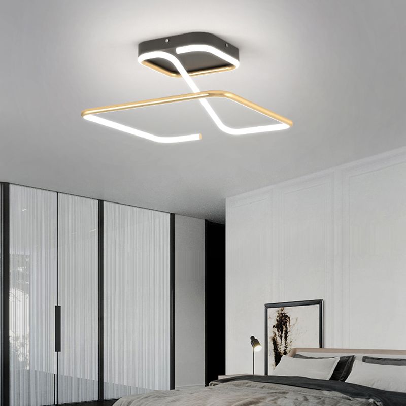 Line Shape LED Ceiling Lamp Modern Iron 1 Light Flush Mount for Study Bedroom