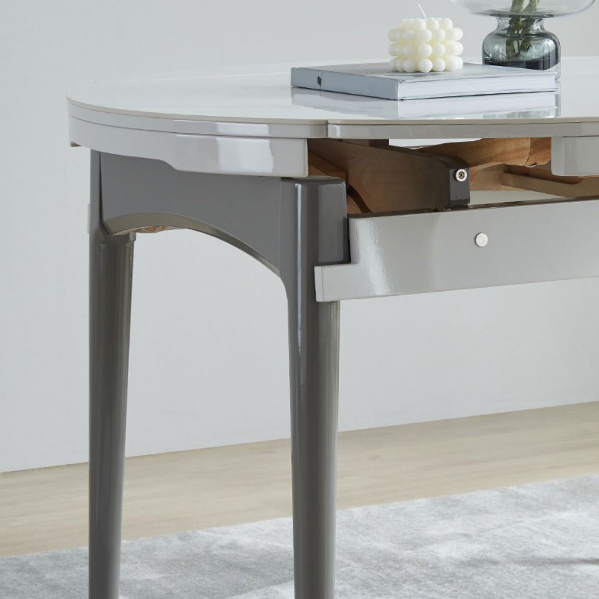 Contemporary Extendable Round Stone Dining Table for Dining Room