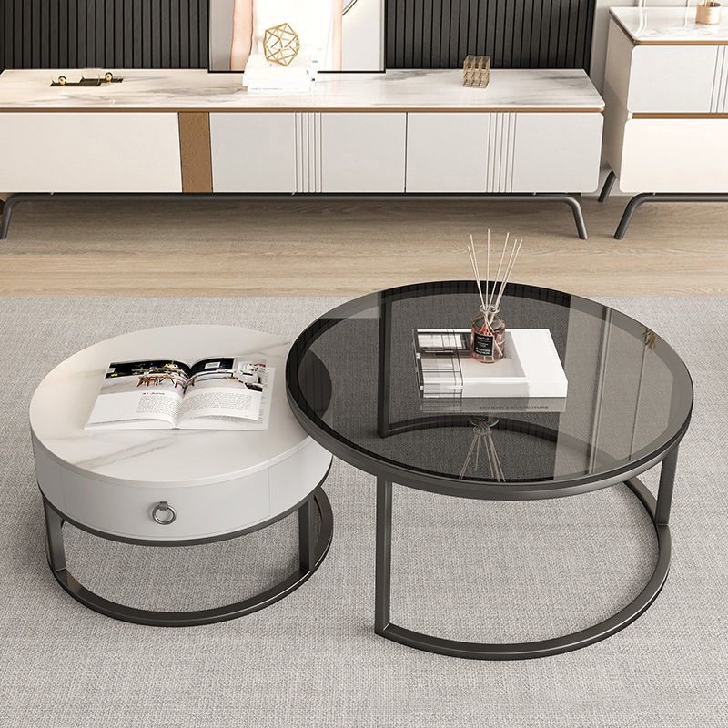 Frame Base Design Round Glass/artificial Table Metal Base Coffee Table