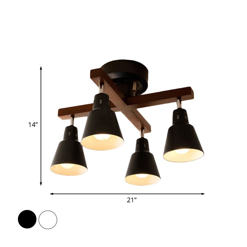 Lodge Tapered Rotatable Deckenbehandlung 4-Licht-Eisen-Halbblütenhalterung in Schwarz/Weiß mit Querholzarm