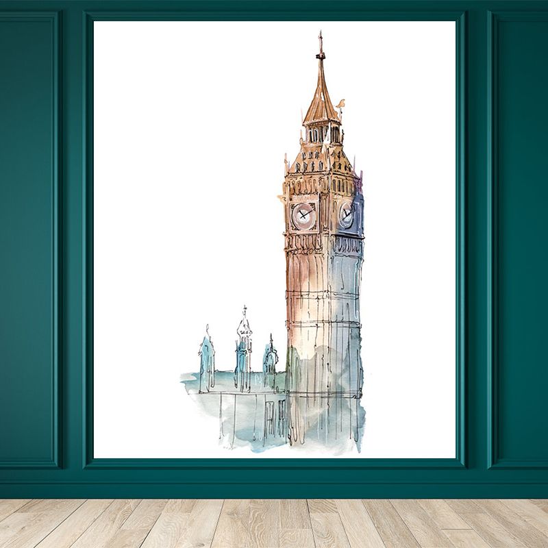 Pastel Watercolor Landmark Wall Mural Architecture Modern Moisture Resistant Wall Decor