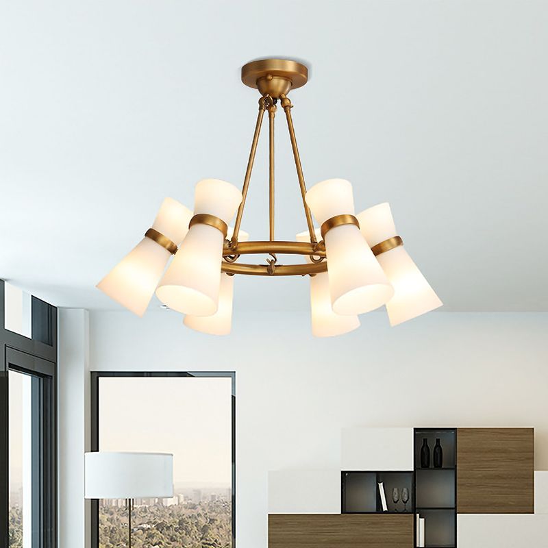 Wide Flare Ceiling Chandelier Modernism Opal Glass 16 Bulbs Black/Gold Pendant Lighting Fixture