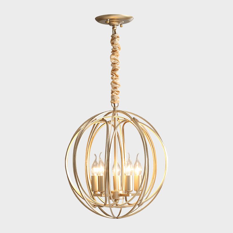 5 Lights Interlocking Rings Pendant Chandelier Colonial Style Gold Metal Hanging Light