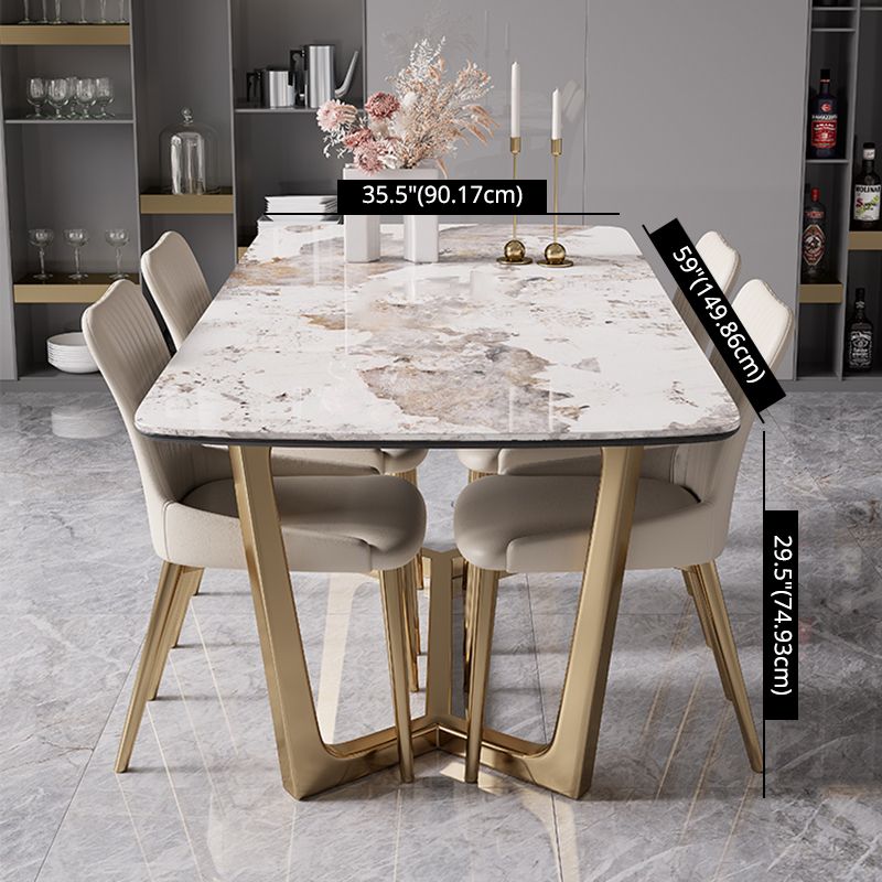 Modern Rectangle Shape Kitchen Dining Set Extendable Sintered Stone Top Dining Set with Trestle Base