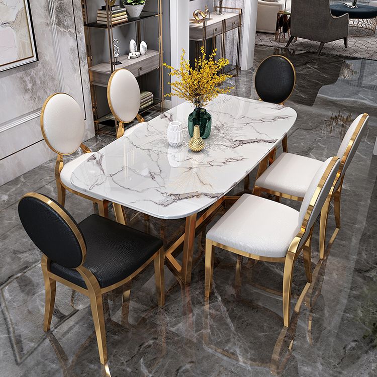 Metal Mesa de comedor de piedra sinterizada de rectángulo de lujo tradicional con caballete