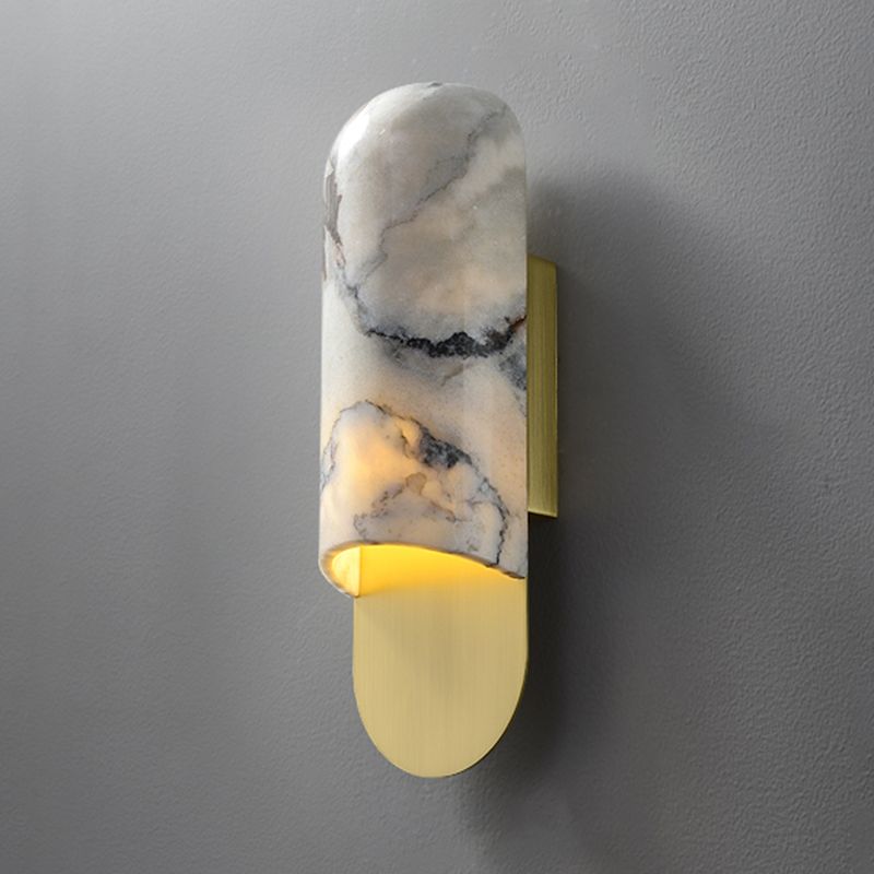 Modern Metal Wall Sconce Geometric Shape Wall Light with Stone Shade for Bedroom