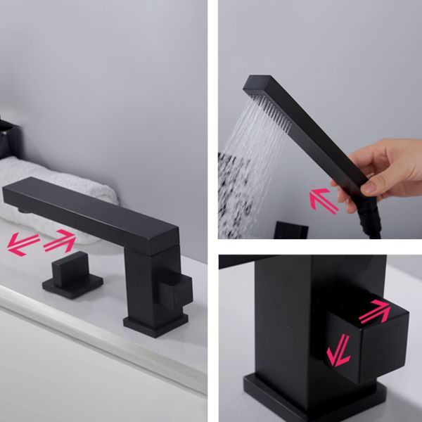 Modern Deck Mounted Metal Freestanding Tub Filler Low Arc Freestanding Faucet in Black