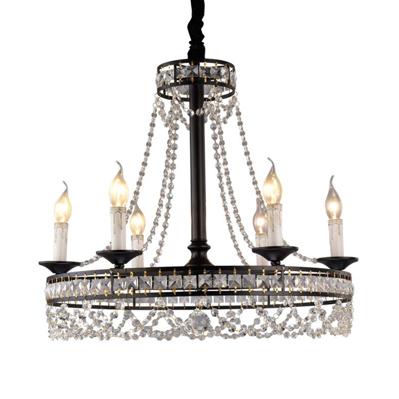 Black Round Chandelier Lamp Nordic Crystal 4/6/8 Heads Pendant Lighting Fixture for Living Room