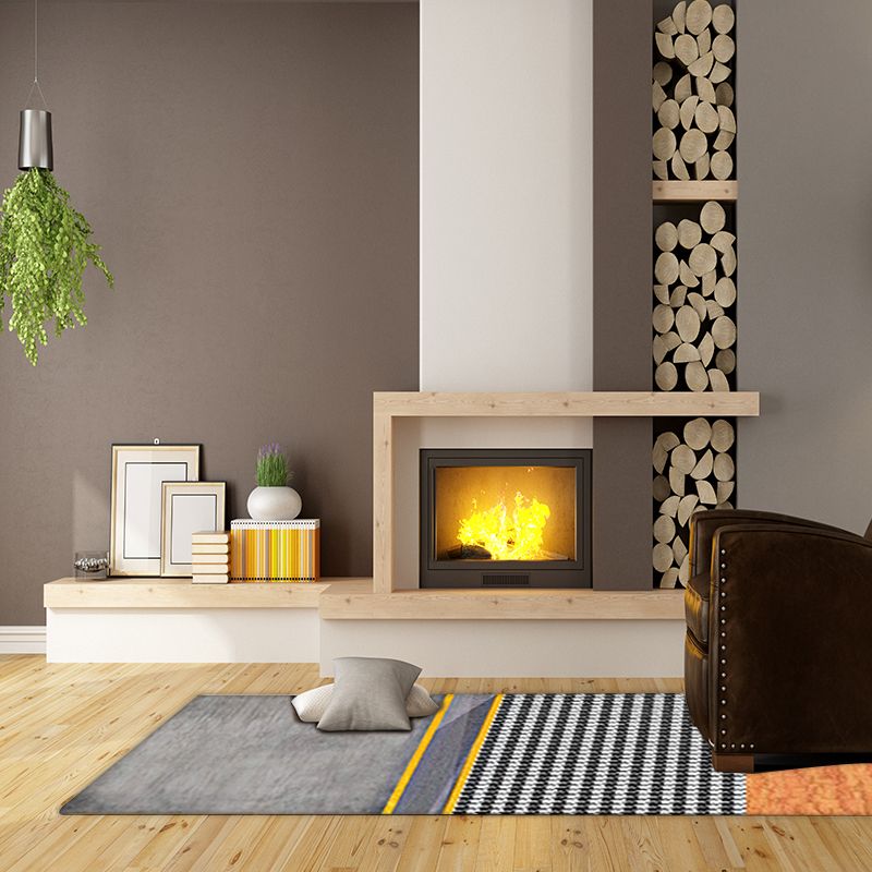 Modern Living Room Rug Multi-colored Colorblock Houndstooth Print Rug Polyester Machine Washable Area Rug