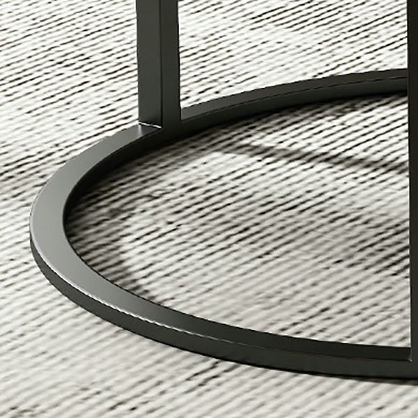 Round Slate Top Coffee Table Set Frame Cocktail Table with Storage Drawers