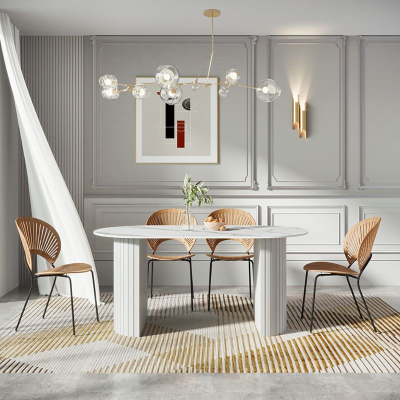Sintered Stone Dining Table Modern White Furniture with Double Pedestal for Office