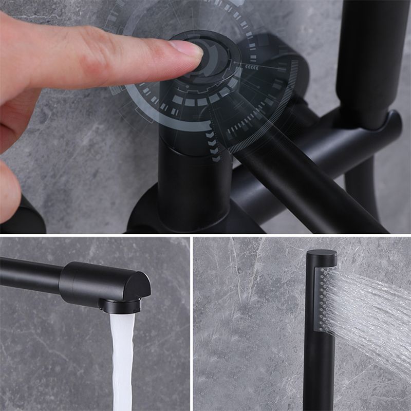 Wall Mounted Metal Tub Filler Low Arc Waterfall Bathroom Faucet with Hose