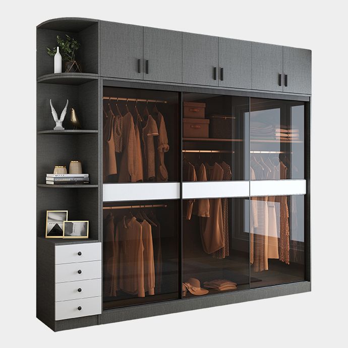 Grey Wardrobe Cabinet Contemporary Wooden Wardrobe Armoire for Home