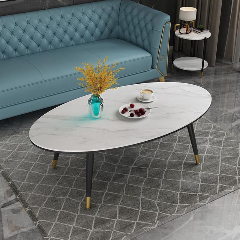 18.8" Tall Modern Ironcraft 4 Legs Black/white Slate Top Coffee Table