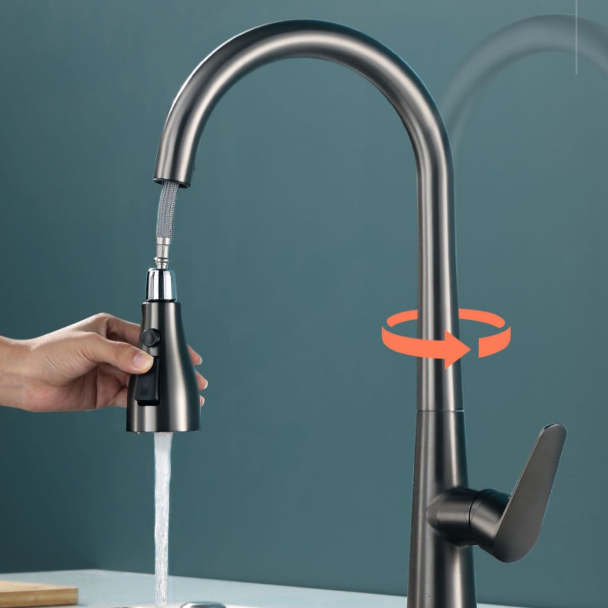 Modern Style Kitchen Faucet High Arc Copper Pull Down Kitchen Faucet