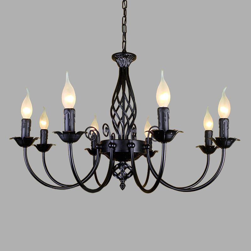 Black/White Swooping Arm Chandelier Lamp Traditional Metal 3/4/5 Lights Living Room Hanging Light