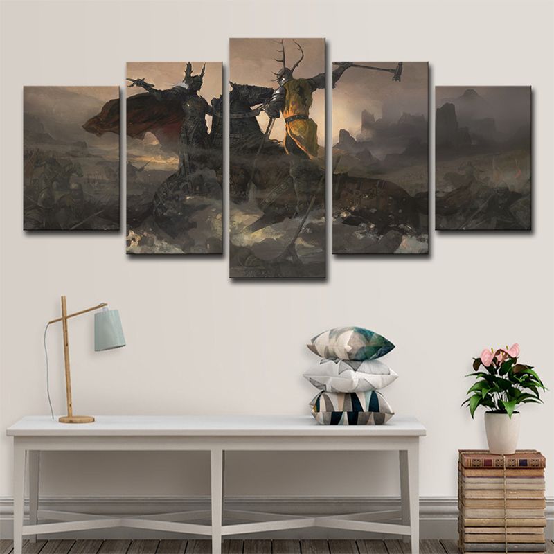Fictional Fantasy Wall Art Brown Game of Thrones Duel Scene Canvas Print for Home