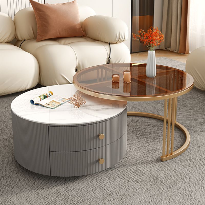 Round Frame Glam Coffee Table Set Slate Nesting Coffee Table Set