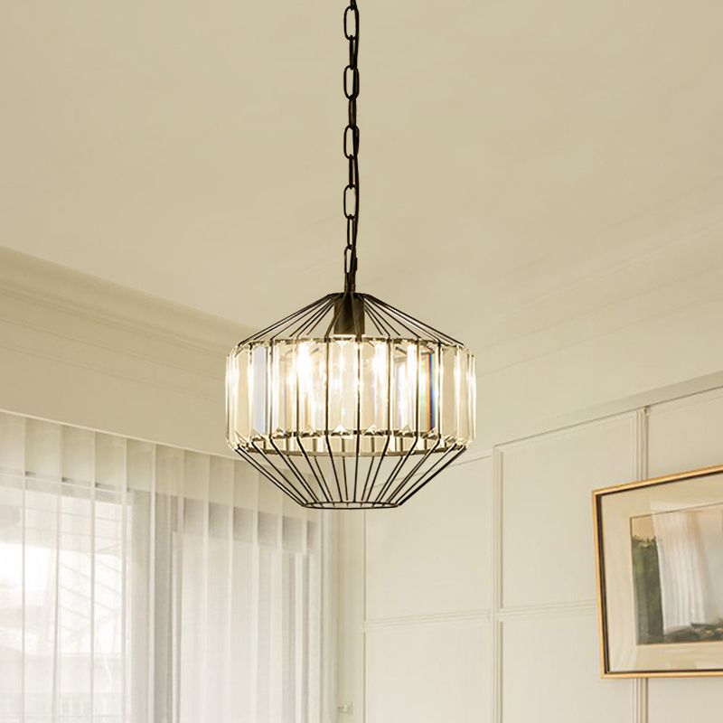 Geometric Crystal Block Hanging Lighting Modern 1 Head Black Ceiling Pendant Lamp