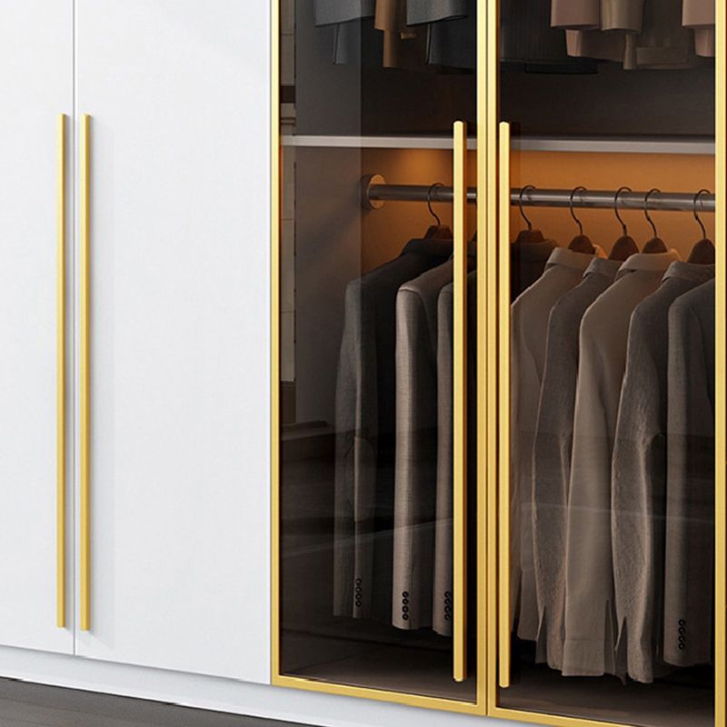 Modern Wood and Glass Wardrobe Freestanding Wardrobe with Soft Close Drawers and Doors