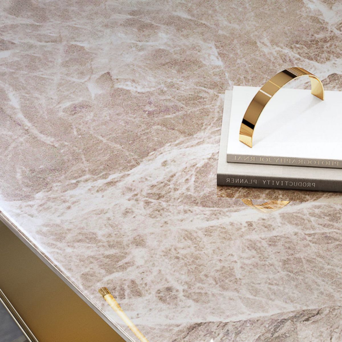 Sintered Stone Modernes Esszimmerset mit Rechtecktisch und Metallbasis -Ess -Set