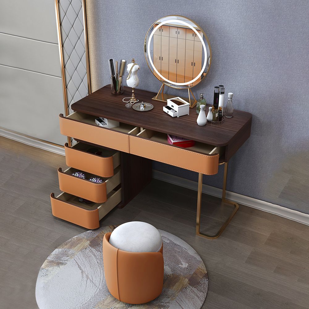 Glam Dressing Table with 5 Drawers Solid Wood Vanity Dressing Table
