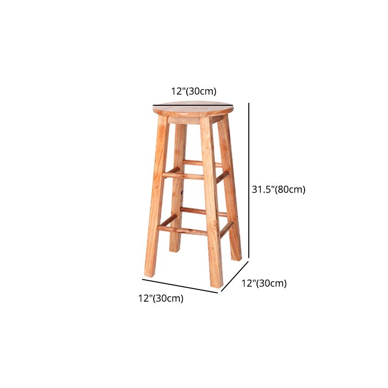 Modern Armless Backless Counter Stool Rubber Wood Kitchen Bar Stool with Wooden Seat