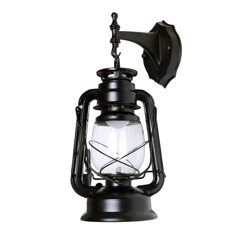 1-Light Wall Lighting Warehouse Dining Room Wall Lamp with Lantern Clear Glass Shade in Black