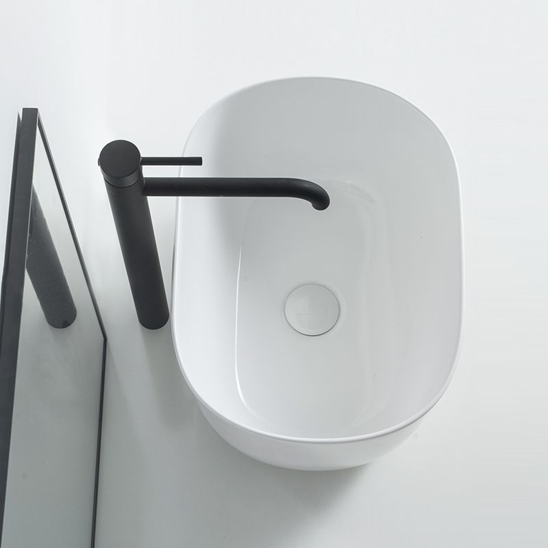 Modern Vessel Lavatory Sink Oval Porcelain with Pop-Up Drain Vessel Sink