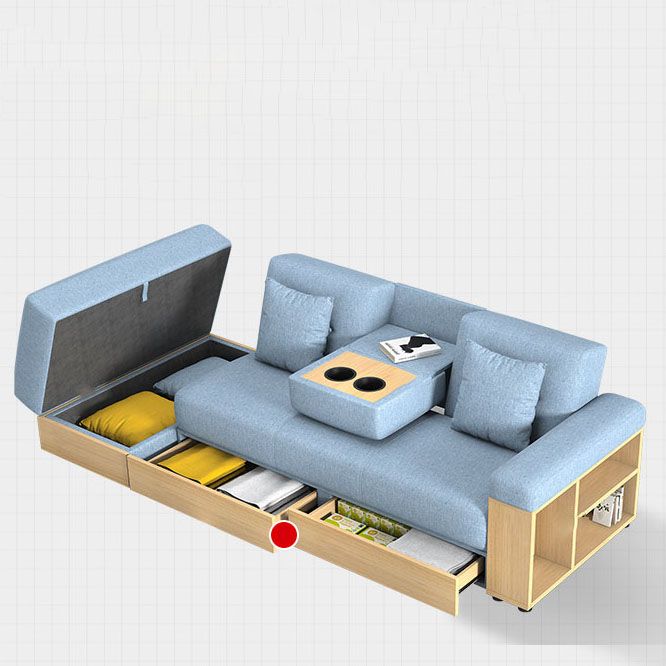 Modern Fabric Sofa Square Arm Loose Back Settee with Storage for Living Room