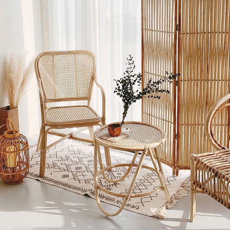 20" Wide Tropical Rattan Dining Armchair Natural Outdoor Chair