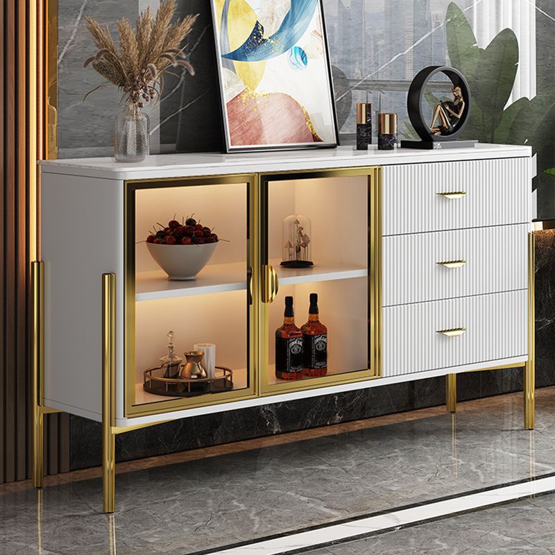 Glam Dining Buffet with Drawers Engineered Wood and Stone Dining Server