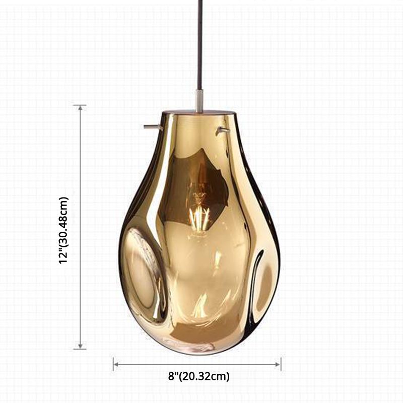 1 Light Teardrop Pendant Light Modern Ruffle Glass Shade Hanging Lamp