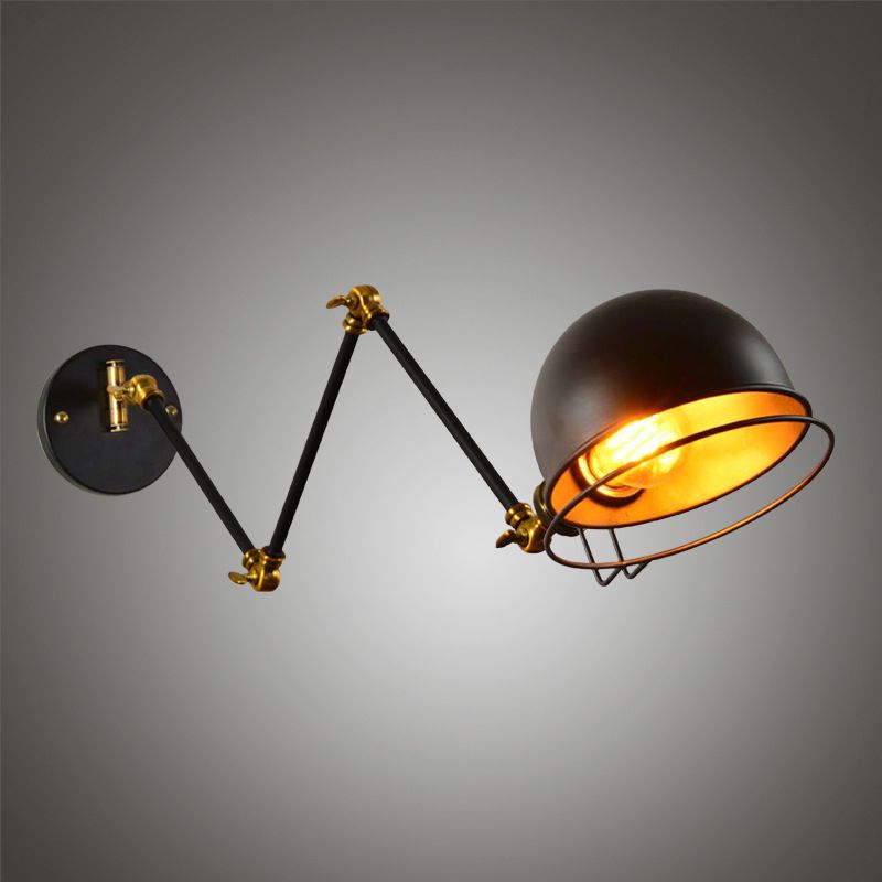 Bowl Restaurant Extendable Wall Lamp Vintage Metal Single Black Wall Mounted Light with Wire Guard, 4"+4"/8"+8"/12"+6" Wide