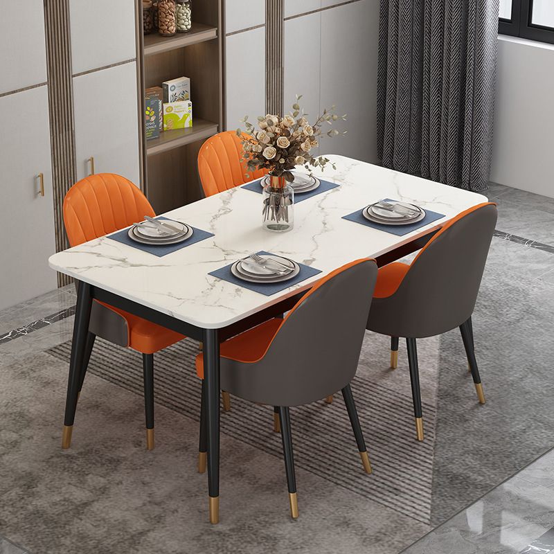 Modern Sintered Stone White Dining Table Set Standard Height Black Legs Dining Set for Home Use