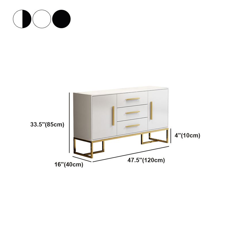 3-Drawer Engineered Wood Sideboard Glam Tempered Glass Countertop Credenza for Dining Room