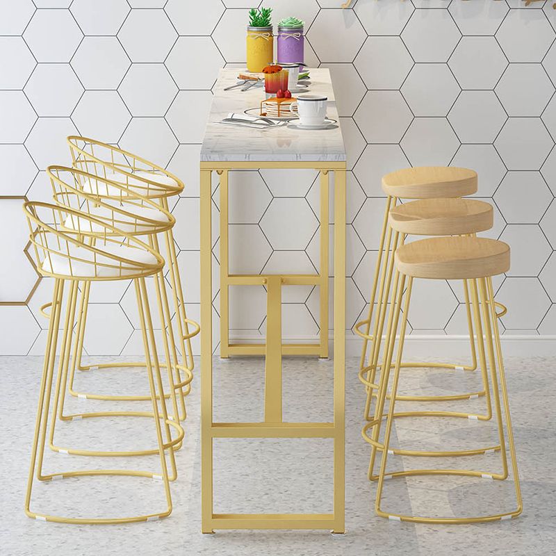 Glam Bar-height Table Faux Marble Top Pub Table with Gold Base