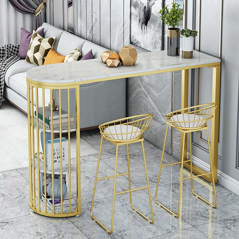 Stone Bar Dining Table Glam Style Rectangle Bar Table with Double Pedestal for Dining Room