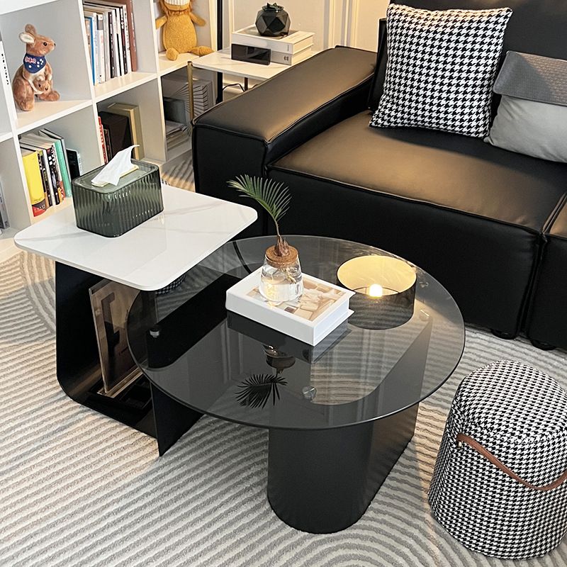 Modern Round Coffee Table Glass Top Pedestal Coffee Table Set