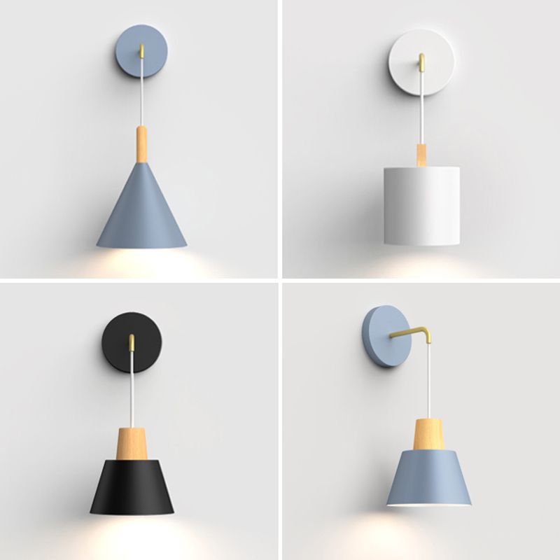 Geometric Shade Wall Hanging Lamp Macaron Style Iron 1 Bulb Bedroom Reading Wall Light